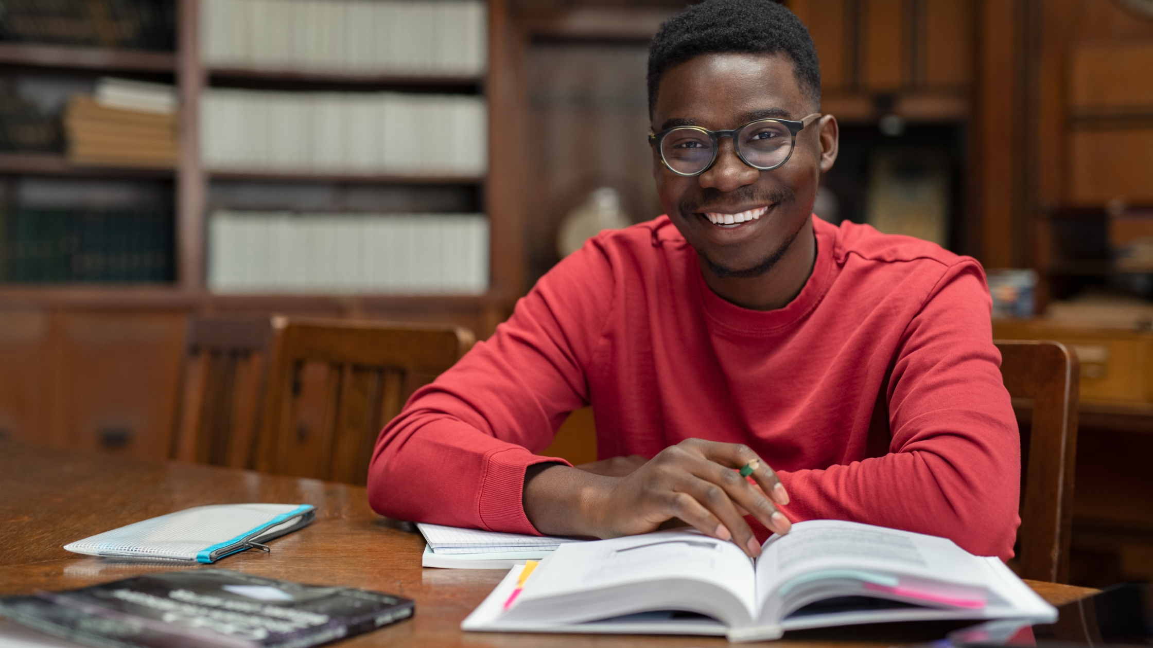 Student studying in library